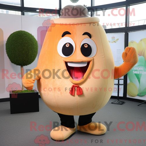 Personnage De Costume De Mascotte Redbrokoly De Peach Burgers Habillé Avec Un Gilet Et Des Épingles À Cravate