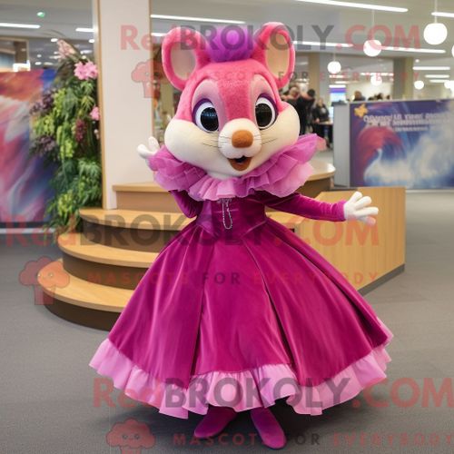 Costume De Mascotte Redbrokoly De Loir Magenta Personnage Habillé D Une Robe De Bal Et De Pinces À Chaussures