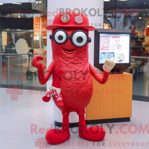 Personnage De Costume De Mascotte Redbrokoly De Calamars Frits Rouges Habillé D Un Legging Et De Lunettes De Lecture
