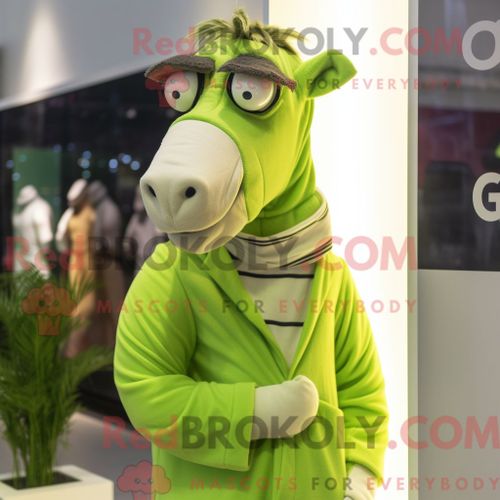 Costume Mascotte Redbrokoly Quagga Vert Citron Habillé D Un Gilet Et De Lunettes