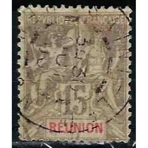 La Réunion, Colonie Française 1900, Beau Timbre Yvert 48, Type Sage "Colonies" 15c. Gris Cartouche Rouge, Oblitéré, Tbe