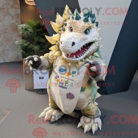 Costume Mascotte Redbrokoly De Stégosaure Crème Personnage Habillé Avec Une Couverture Et Des Bracelets