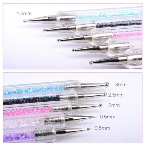 Stylo De Manucure À Double Tête, 5 Pièces, Perceuse À Strass, Paillettes En Cristal, Cueilleur D'art Des Ongles, Kit D'outils De Dessin