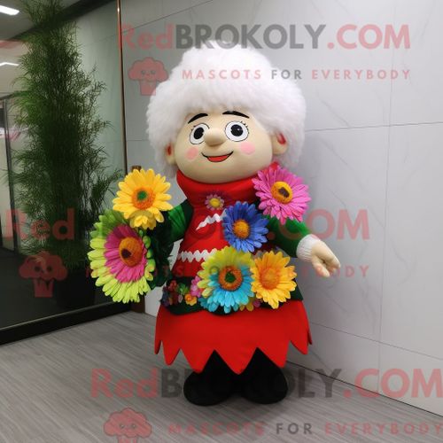 Costume Mascotte Redbrokoly De Bouquet De Fleurs Personnage Habillé Avec Une Jupe Et Des Colliers