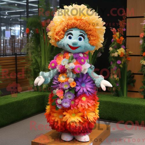 Costume Mascotte Redbrokoly De Bouquet De Fleurs Personnage Habillé Avec Une Jupe Et Des Colliers