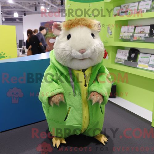 Costume Mascotte Redbrokoly De Cochon D Inde Vert Citron Habillé D Un Cardigan Et De Pinces À Cheveux