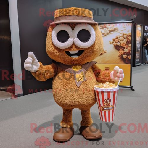 Mascotte Redbrokoly De Personnage Pop Corn Marron Habillé Avec Un Short Et Des Bracelets