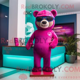 Costume Mascotte Redbrokoly D Ours En Peluche Magenta Personnage Habillé Avec Un Maillot De Bain Et Des Bonnets