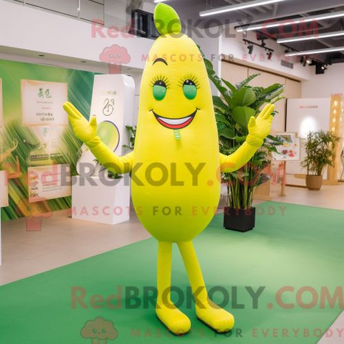 Costume De Mascotte Redbrokoly De Python Jaune Habillé D Une Chemise Henley Et D Épinglettes