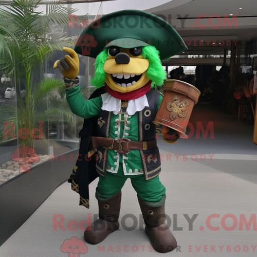 Costume De Mascotte Redbrokoly De Pirate Vert Forêt Personnage Habillé Avec Un Body Et Des Sacs Messager