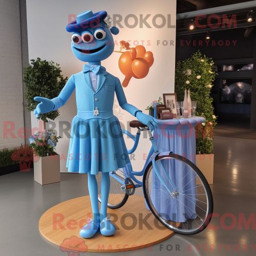 Personnage Mascotte Redbrokoly De Monocycliste Bleu Habillé D Une Robe De Cocktail Et De N?uds Papillons