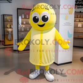 Costume Mascotte Redbrokoly De Sablier Jaune Citron Habillé D Une Chemise En Popeline Et De Lacets De Chaussures