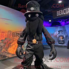 Costume Mascotte Redbrokoly De Kraken Noir Personnage Habillé Avec Un Polo Et Des Bérets