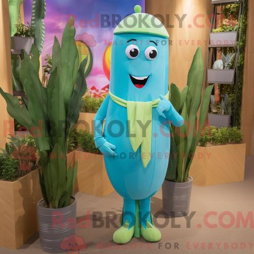 Costume Mascotte Redbrokoly D Asperges Turquoise Personnage Habillé D Un Maillot De Bain Et De Pochettes De Costume