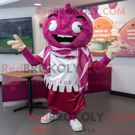 Personnage De Costume De Mascotte Redbrokoly De Hamburger Magenta Habillé Avec Une Chemise Habillée Et Des Foulards