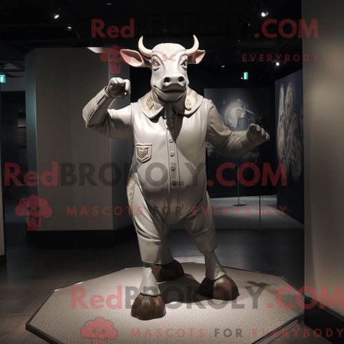 Costume Mascotte Redbrokoly De Taureau D Argent Habillé D Une Robe Fourreau Et De Bretelles