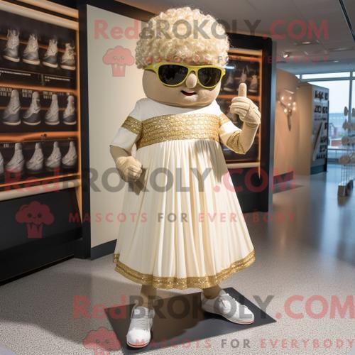 Costume De Mascotte Redbrokoly De Chaussures De Danse Irlandaises Beiges Habillé D Une Robe Taille Empire Et De Lunettes De Soleil