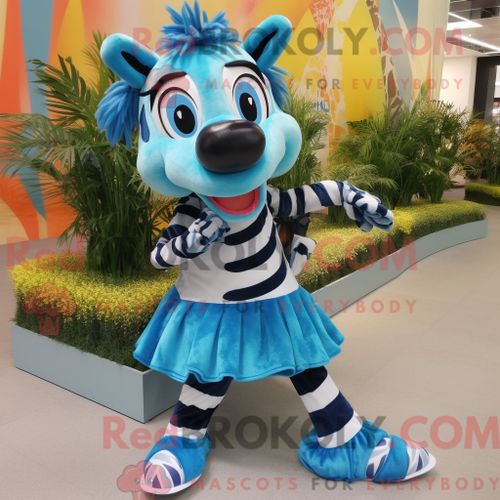 Costume Mascotte Redbrokoly De Zèbre Bleu Habillé D Une Jupe Et De Lacets De Chaussures
