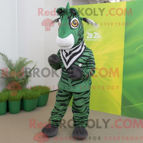 Costume De Mascotte Redbrokoly De Zèbre Vert Forêt Personnage Habillé Avec Un Jegging Et Des Clips Pour Écharpe