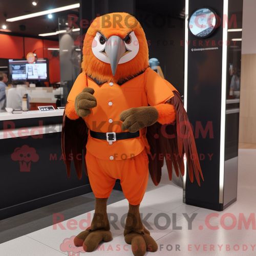 Costume Mascotte Redbrokoly Orange Haast S Eagle Habillé Avec Une Robe Trapèze Et Des Montres Intelligentes