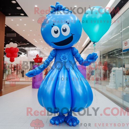 Costume De Mascotte Redbrokoly De Ballons En Forme De Coeur Bleu Personnage Habillé D Une Robe De Bal Et De Boucles D Oreilles