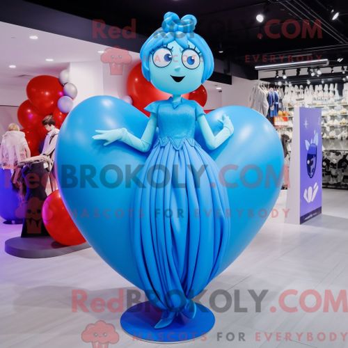 Costume De Mascotte Redbrokoly De Ballons En Forme De Coeur Bleu Personnage Habillé D Une Robe De Bal Et De Boucles D Oreilles