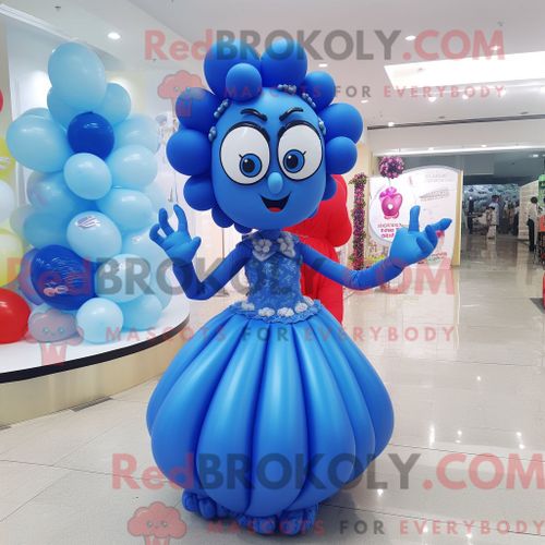 Costume De Mascotte Redbrokoly De Ballons En Forme De Coeur Bleu Personnage Habillé D Une Robe De Bal Et De Boucles D Oreilles
