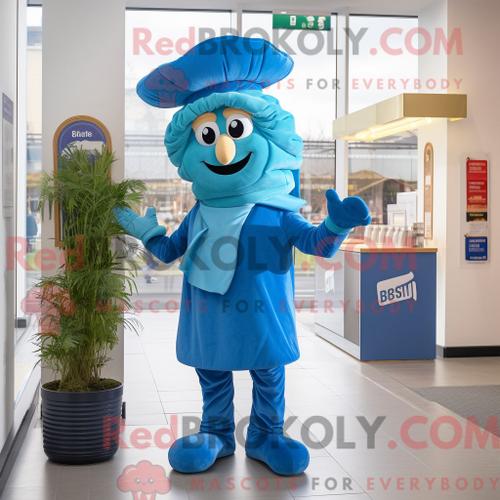 Costume De Mascotte Redbrokoly De Pâtes Au Pesto Bleu Personnage Habillé Avec Un Body Et Des Bérets