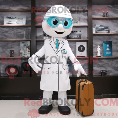 Mascotte Redbrokoly De Docteur Blanc Personnage Habillé Avec Une Robe Fourreau Et Des Porte-Documents