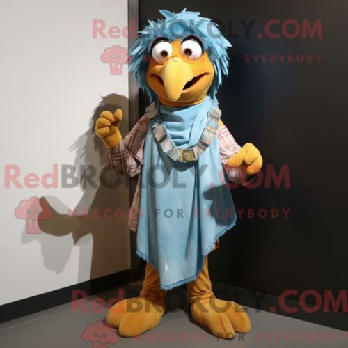 Personnage De Costume De Mascotte Redbrokoly De Poulet Au Beurre Habillé D Une Chemise En Jean Et De Clips Pour Écharpe