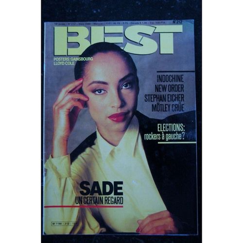 Best 212 Mars 1986 Cover Sade Indochine New Order Stephan Eicher Motley Crue Poster Serge Gainsbourg