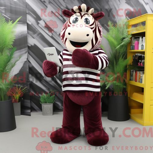 Costume De Mascotte Redbrokoly De Zèbre Marron Habillé D Un Pantalon Et De Portefeuilles En Velours Côtelé
