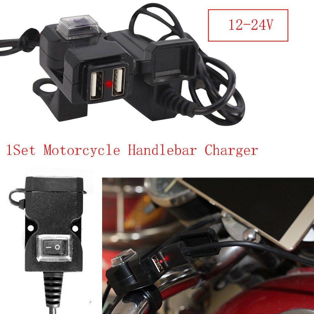Chargeur de guidon moto double USB 12V étanche avec interrupteur et fixati Ig 