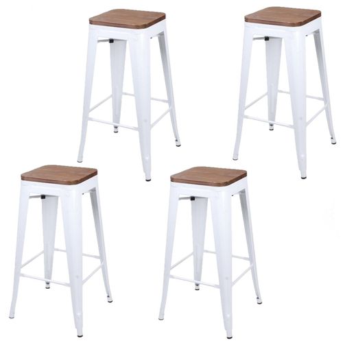 Lot De 4 Tabourets De Bar Vintage Liv - Blanc