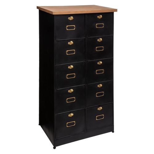 Commode Ivan 10 Tiroirs À Clapet - Bois Et Noir