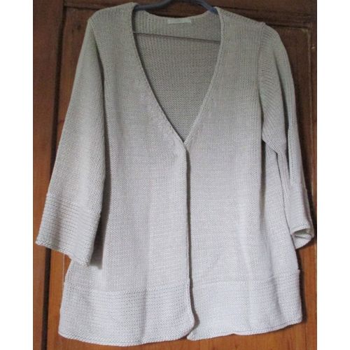 Gilet DÉté À Manches ¾-Large Ecolure En V Fermée Par Un Bouton Pression Métallique-Base Et Bas Des Manches En Tricot Inversé-Couleur Beige Stone-100%Acrylique-Marks & Spencer Taille 50