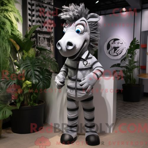 Costume De Mascotte Redbrokoly De Zèbre Argenté Personnage Habillé D Un Costume Et D Épingles À Cravate