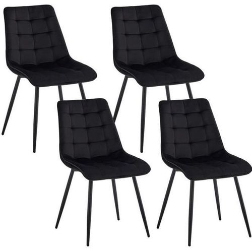 Lot De 4 Chaises En Velours - Chaises De Salle À Manger Style Rétro,Ergonomiques - 47 Lx43 Px50 H Cm(Noir)