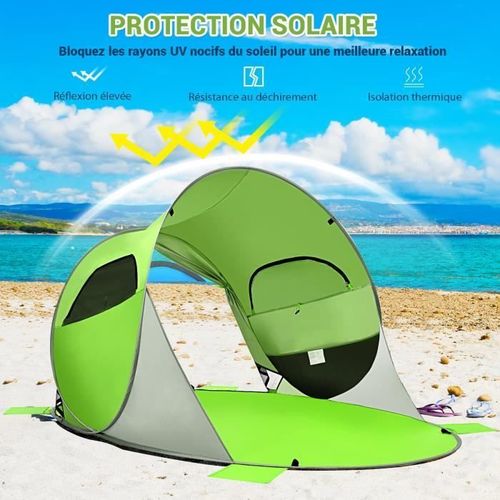 Costway Tente De Plage Pop-Up Pliable Automatique Instantanée 3-4 Personnes Anti Uv Avec 8 Sardines 4 Cordes D¿Ancrage Vert