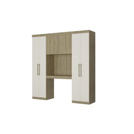 Pont De Lit Antero Ii - 6 Portes - Avec Armoires Et Rangements - L.200 Cm - Chêne Et Ivoire