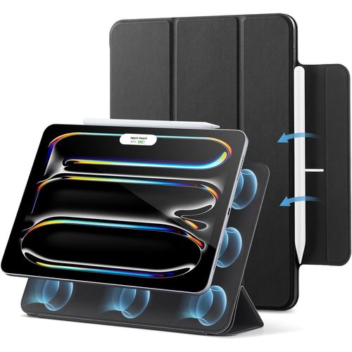 Coque Pour Ipad Pro 13 Pouces M4 (2024), Fixation Magnétique Puissante, Coque Fine À Trois Volets, Support Pencil Pro/Usb-C, Noir