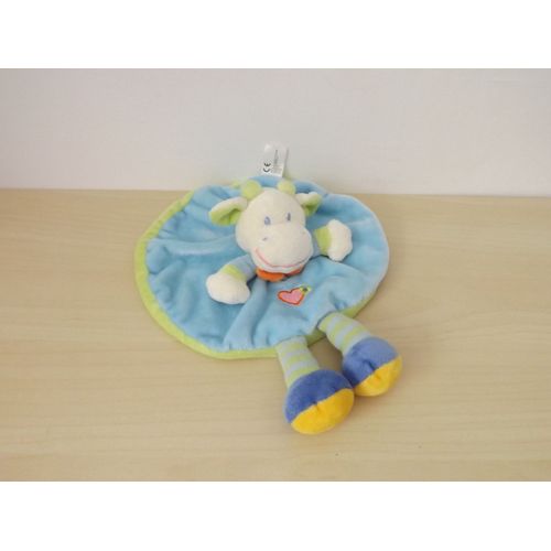Doudou Vache Verte Bleu Coeur Nicotoy