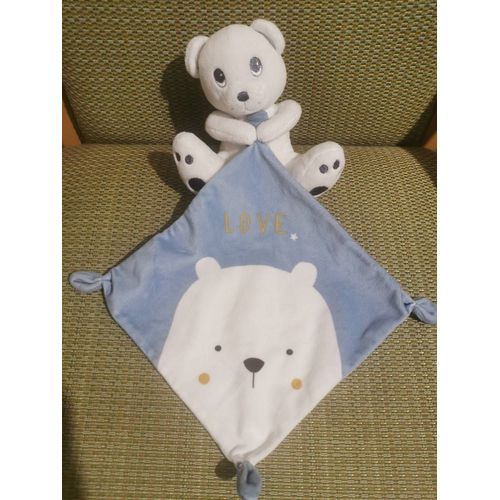 Doudou Ours Blanc Mouchoir Bleu Love Simba Toys