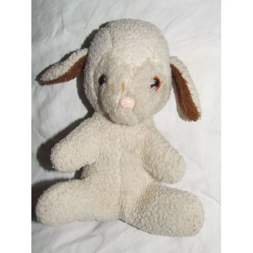 Mouton Acien Vintage Assis Blanc Beige Creme Marron Doudou Peluche