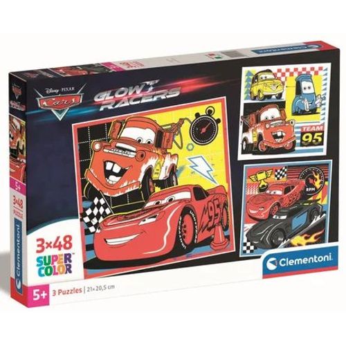 Puzzle Enfant 3x48 Pièces - Cars, Glow Racers