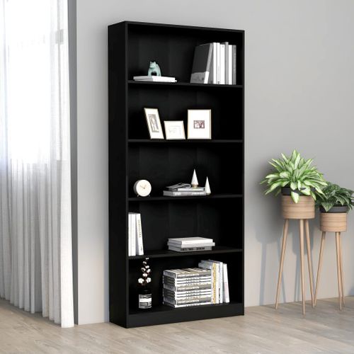 Vidaxl Bibliothèque À 5 Niveaux Noir 80x24x175 Cm Bois D¿Ingénierie
