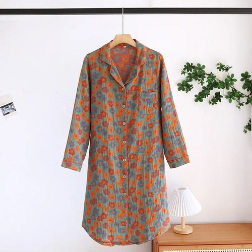 Cardigan Fin À Manches Longues Pour Femmes,Vintage,Imprimé Floral,En Coton,Pour La Maison,Quatre Saisons