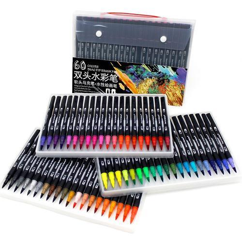 stylo de marqueur de couleur, marqueur de pointe double brosse pour la  coloration adulte, stylo de pointe fin de calligraphie 34 couleurs pour