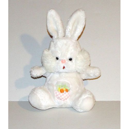 Peluche Lapin Blanc Vintage Doudou Lapin Assis Panier Fruits Legumes
