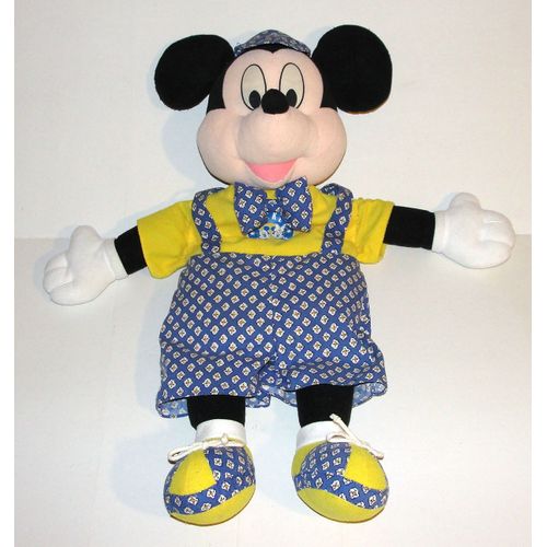 Mickey Avec Short Bleu Tissus Motif Forme Geometrique Peluche Range Pyjama Doudou Vintage Jemini Disney 64cm